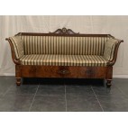 ANTIQUE EMPIRE CHARLES X INLAID WALNUT & BRASS SOFA, 1910S