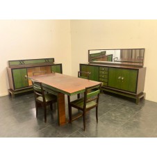 Set da pranzo art deco in palissandro e acero maple verde