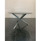 Tavolo tondo anni 70 base metallo cromato piano vetro brunito