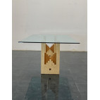 Constructivist Architectural Table in Travertine Marble and Oak, 1960s