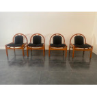 4 Argos armchairs in beech and black fabric by Baumann, 1980s